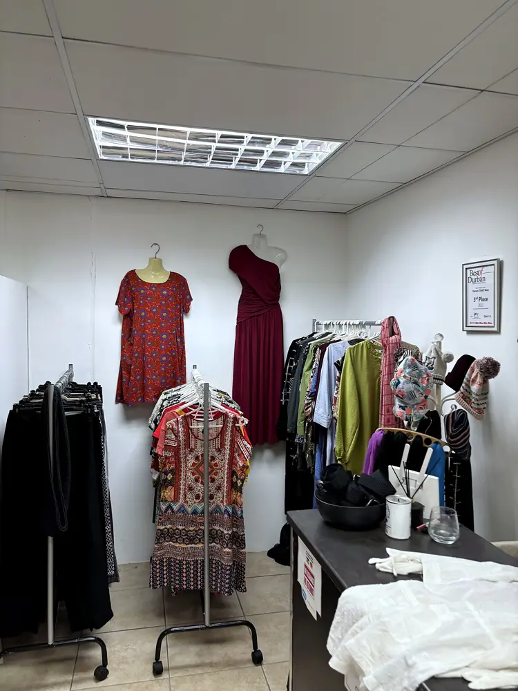 Dresses on display at Encore
